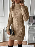 Women's Cable-Knit High-Neck Sweater Dress – detail