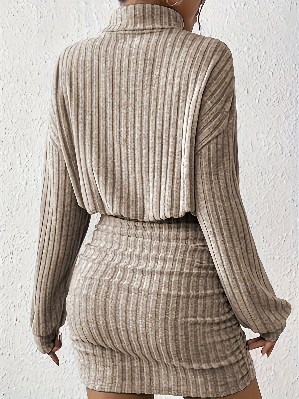 Women's Ribbed Long-Sleeve Dress, Fitted Skirt – view 3