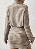Women's Ribbed Long-Sleeve Dress, Fitted Skirt – view 3