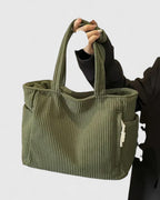Women's Structured Corded Tote Bag with Dual Outer Pockets