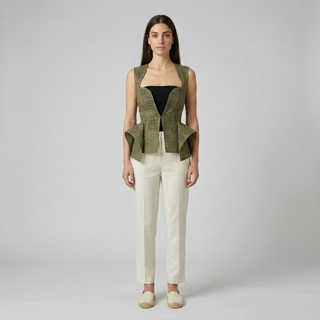 Laser-Cut Peplum Statement Vest
