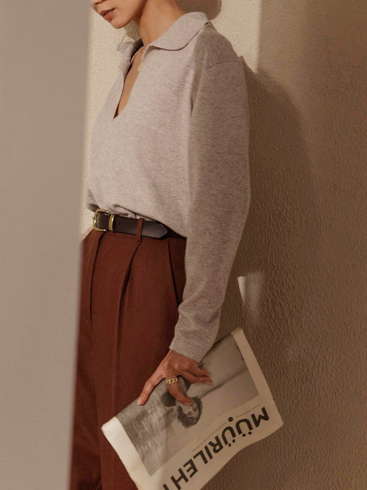 Women's Knit Collared V-Neck Sweater