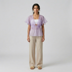 Flutter Sleeve Sheer Waist Blouse