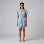 Belted Cascade Hem Mini Dress