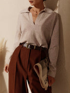 Women's Knit Collared V-Neck Sweater