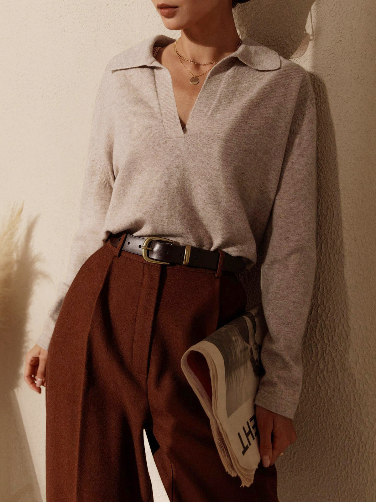Women's Knit Collared V-Neck Sweater