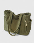 Women's Structured Corded Tote Bag with Dual Outer Pockets