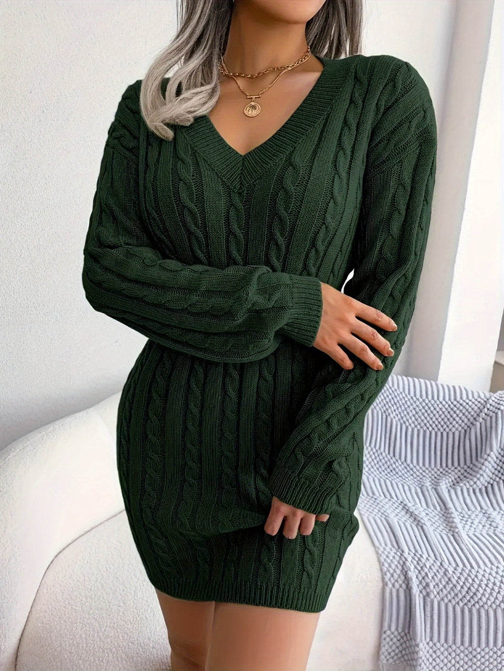 Women's Cable-Knit Sweater Dress, Cinched Waist – view 20