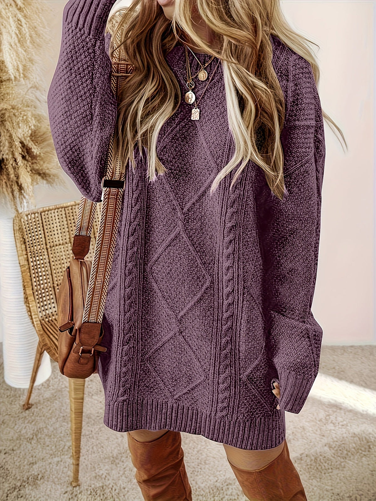 Women's Cable-Knit Sweater Dress, Relaxed Fit – view 4