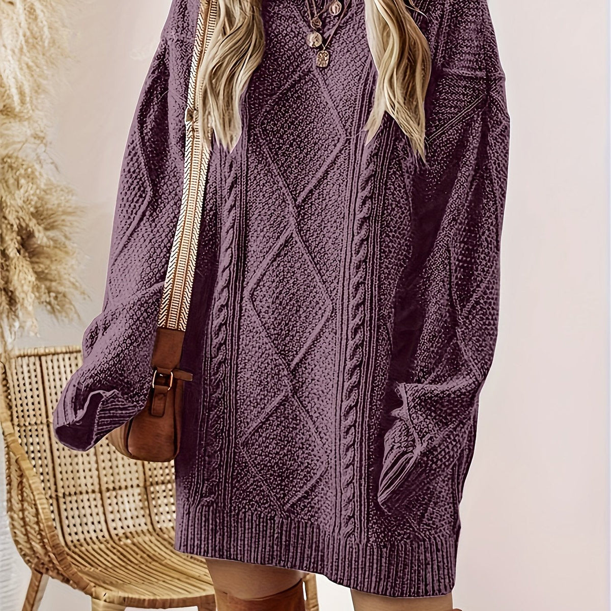 Women's Cable-Knit Sweater Dress, Relaxed Fit