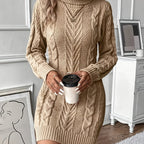 Women's Cable-Knit High-Neck Sweater Dress