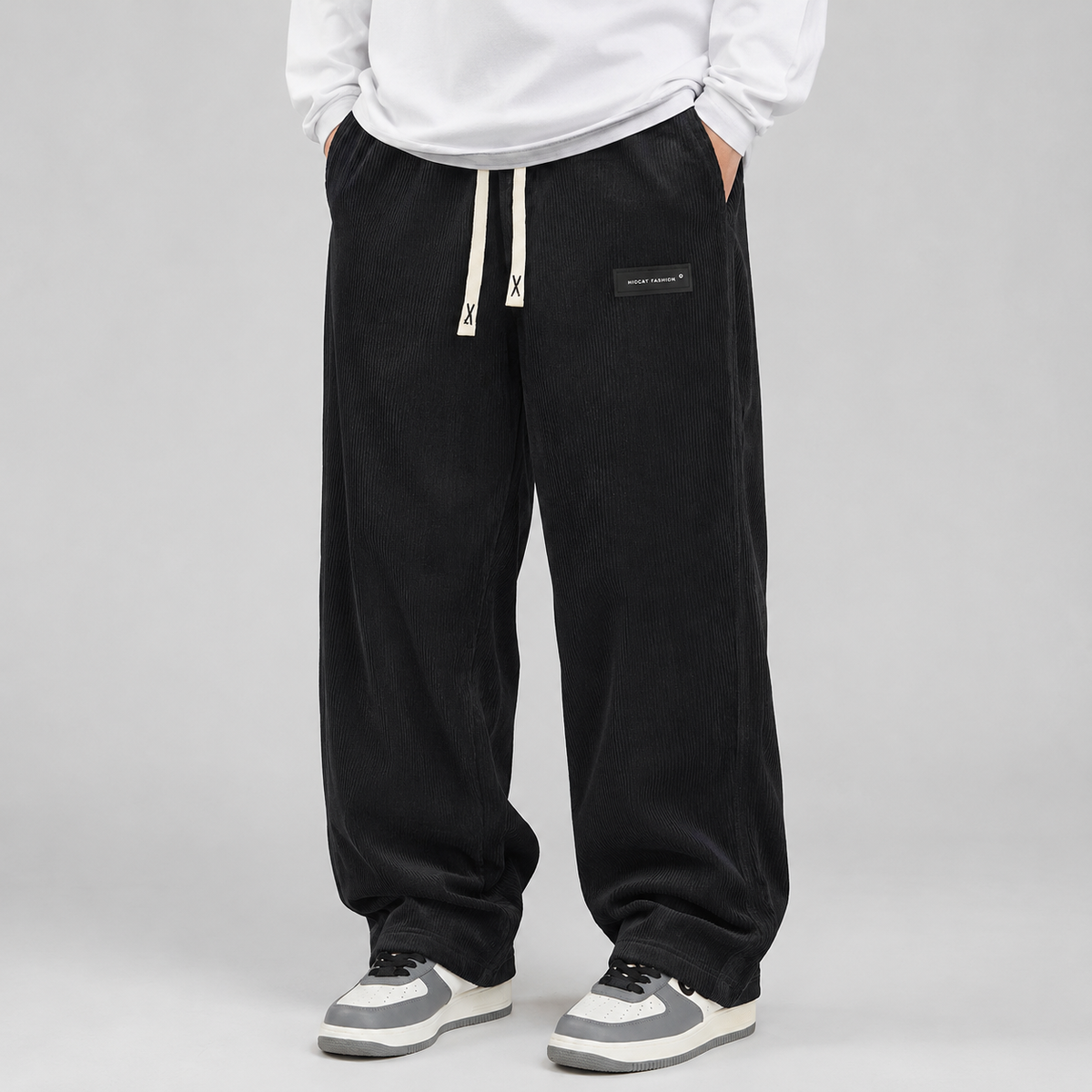 Men's Wide-Leg Corduroy Trousers, Drawstring Waist