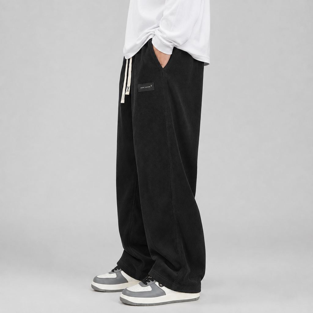 Men's Wide-Leg Corduroy Trousers, Drawstring Waist