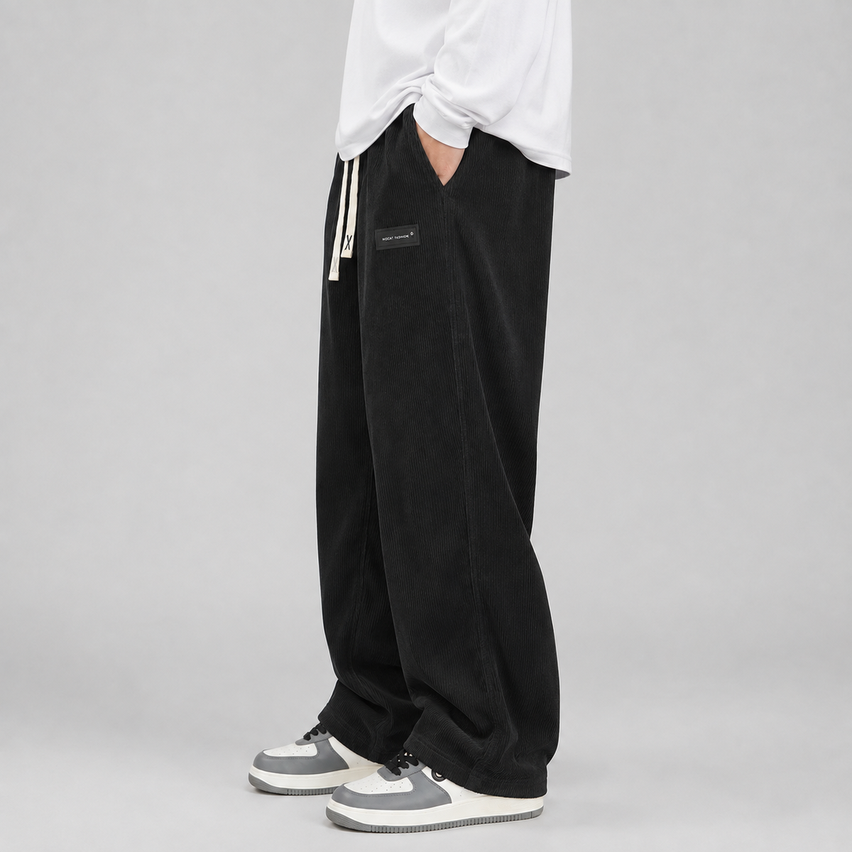Men's Wide-Leg Corduroy Trousers, Drawstring Waist