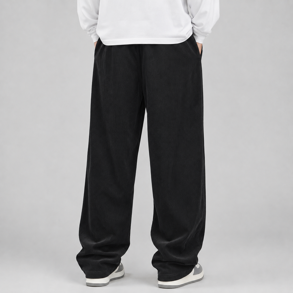 Men's Wide-Leg Corduroy Trousers, Drawstring Waist