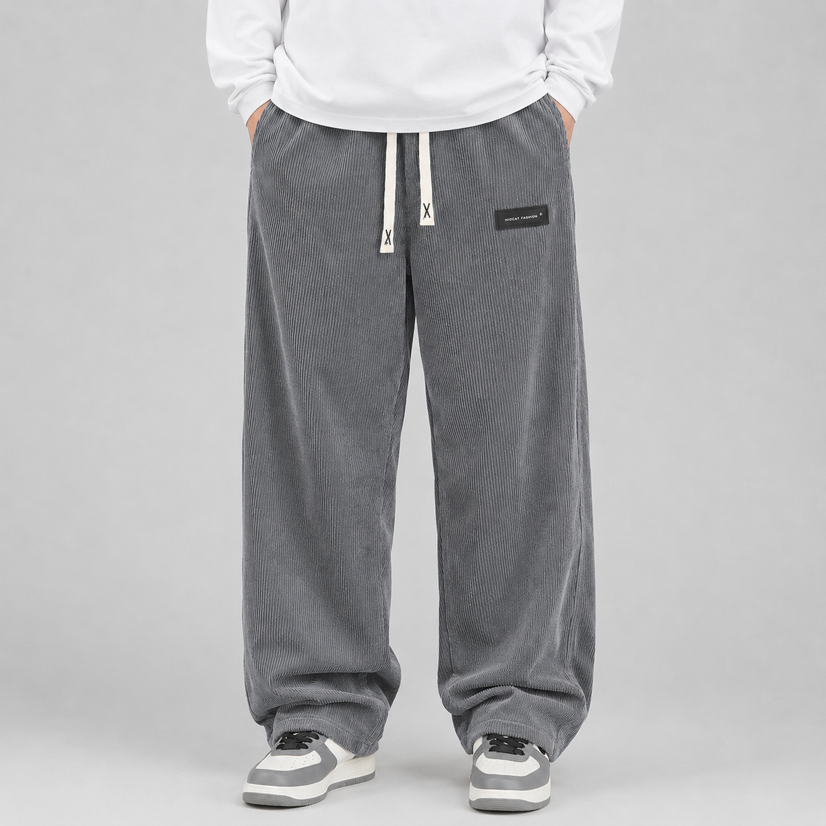 Men's Wide-Leg Corduroy Trousers, Drawstring Waist
