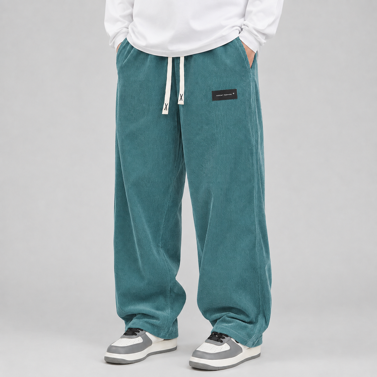 Men's Wide-Leg Corduroy Trousers, Drawstring Waist
