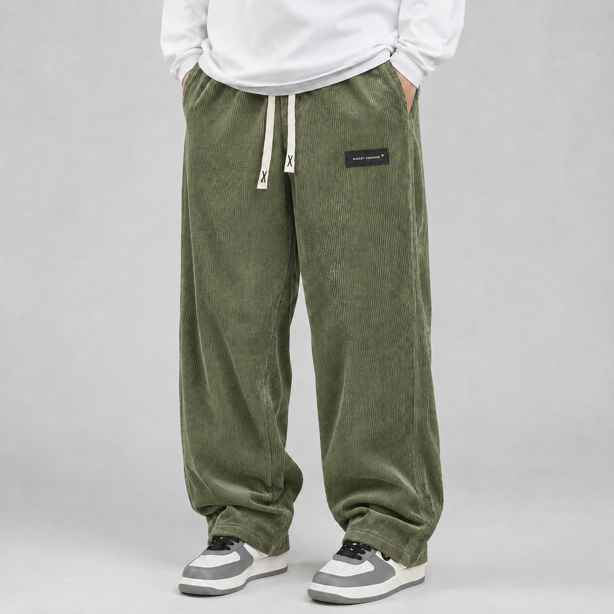 Men's Wide-Leg Corduroy Trousers, Drawstring Waist