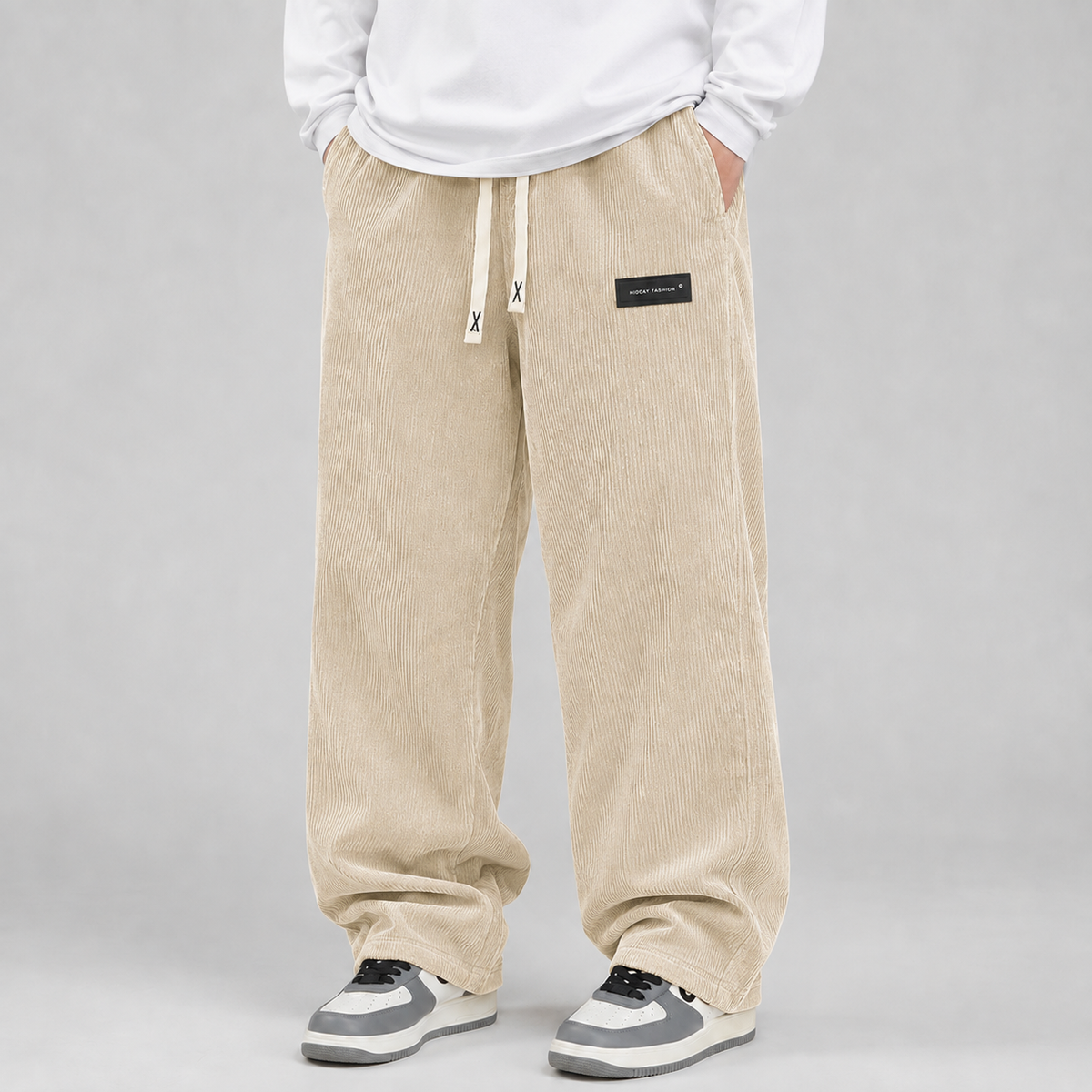 Men's Wide-Leg Corduroy Trousers, Drawstring Waist
