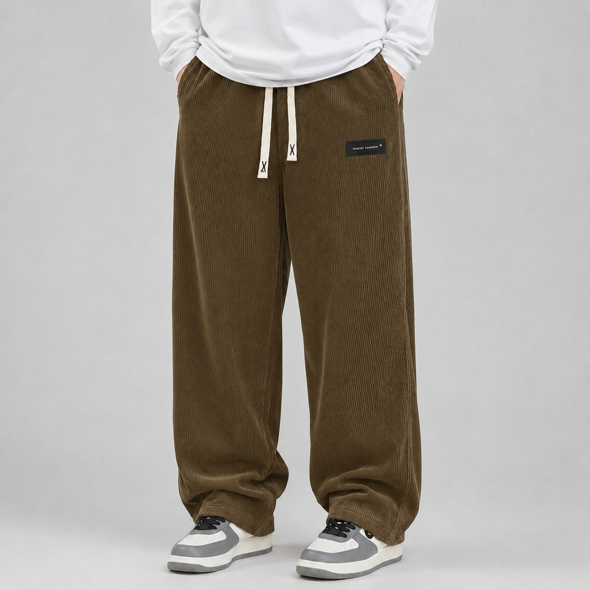 Men's Wide-Leg Corduroy Trousers, Drawstring Waist