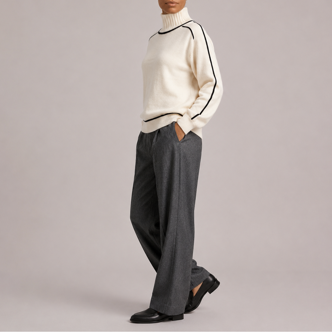 Women's Turtleneck Sweater, Contrast-Trim Ribbed Knit – view 4