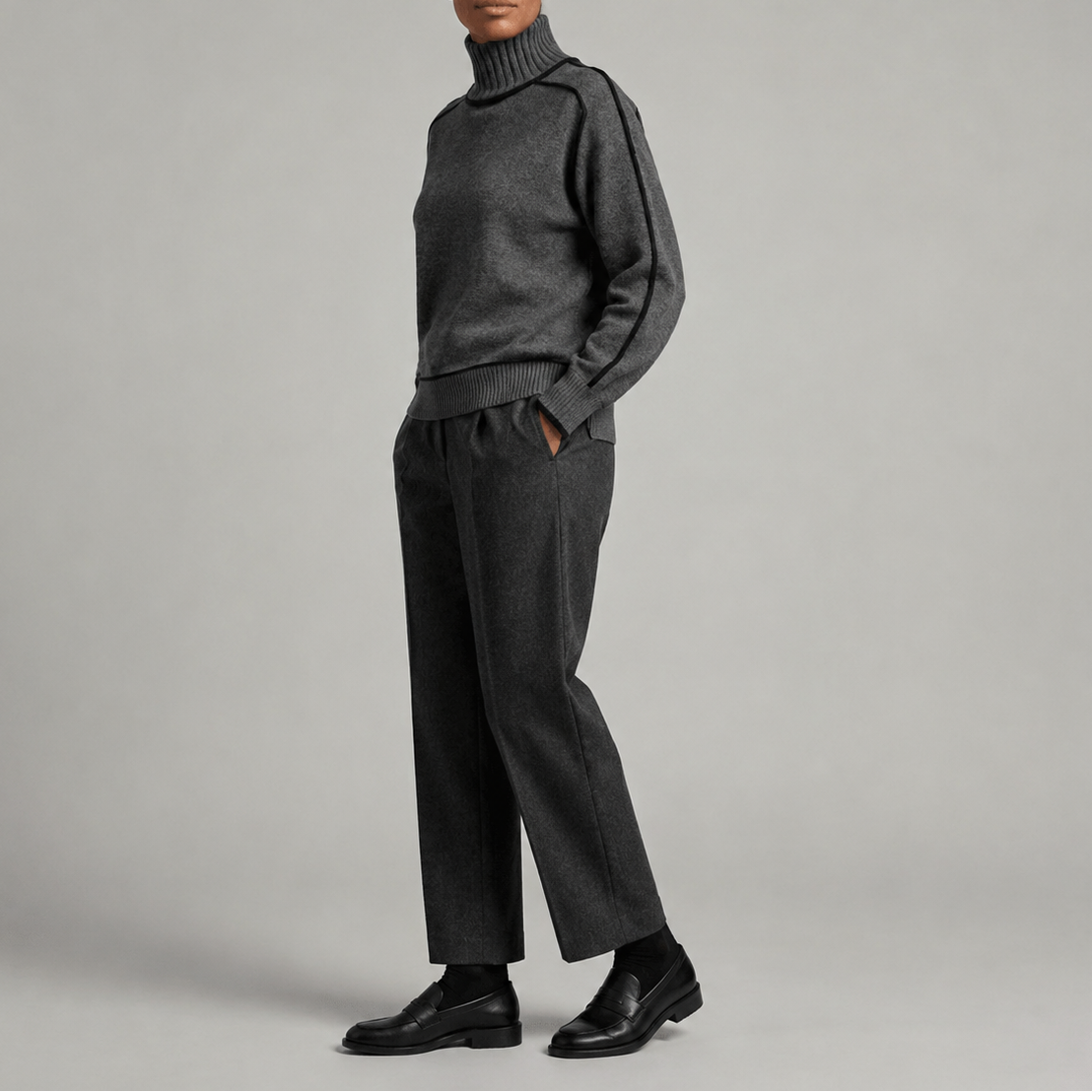 Women's Turtleneck Sweater, Contrast-Trim Ribbed Knit – detail
