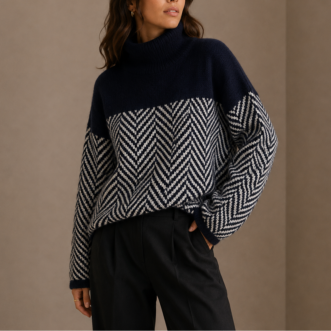 Women's Herringbone Turtleneck Sweater, Oversized Knit – view 2