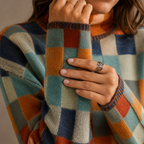 Women's Checkered Turtleneck Sweater, Oversized Knit – detail