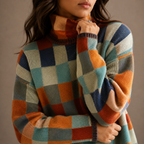 Women's Checkered Turtleneck Sweater, Oversized Knit – view 2