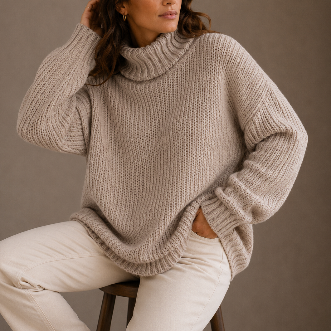 Women's Chunky Turtleneck Sweater, Oversized Knit – detail