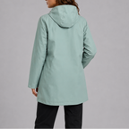 Women's Collarless Lightweight Rain Coat, Snap-Front Longline
