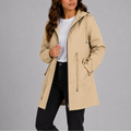 Women's Lightweight Hooded Rain Coat, Drawstring Waist