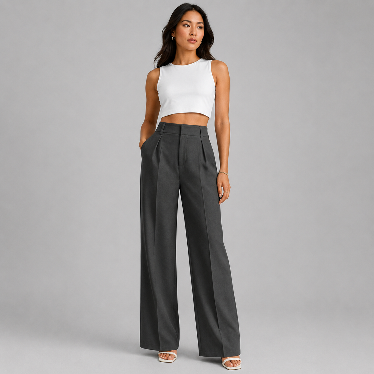 Women's High-Waist Pleated Wide-Leg Trousers