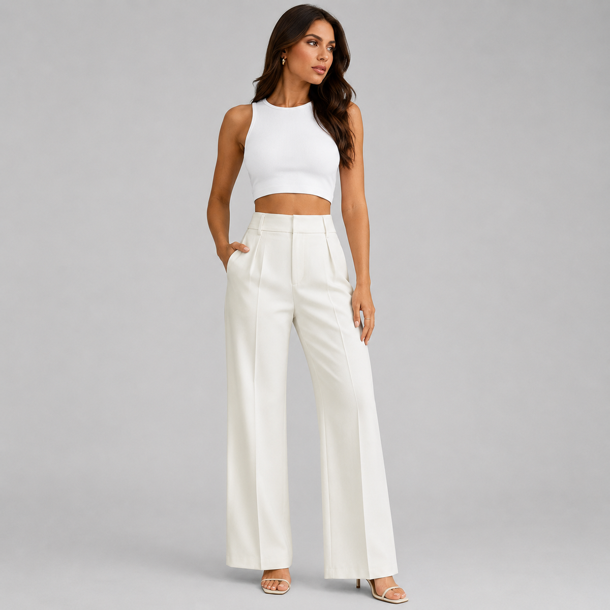 Women's High-Waist Pleated Wide-Leg Trousers