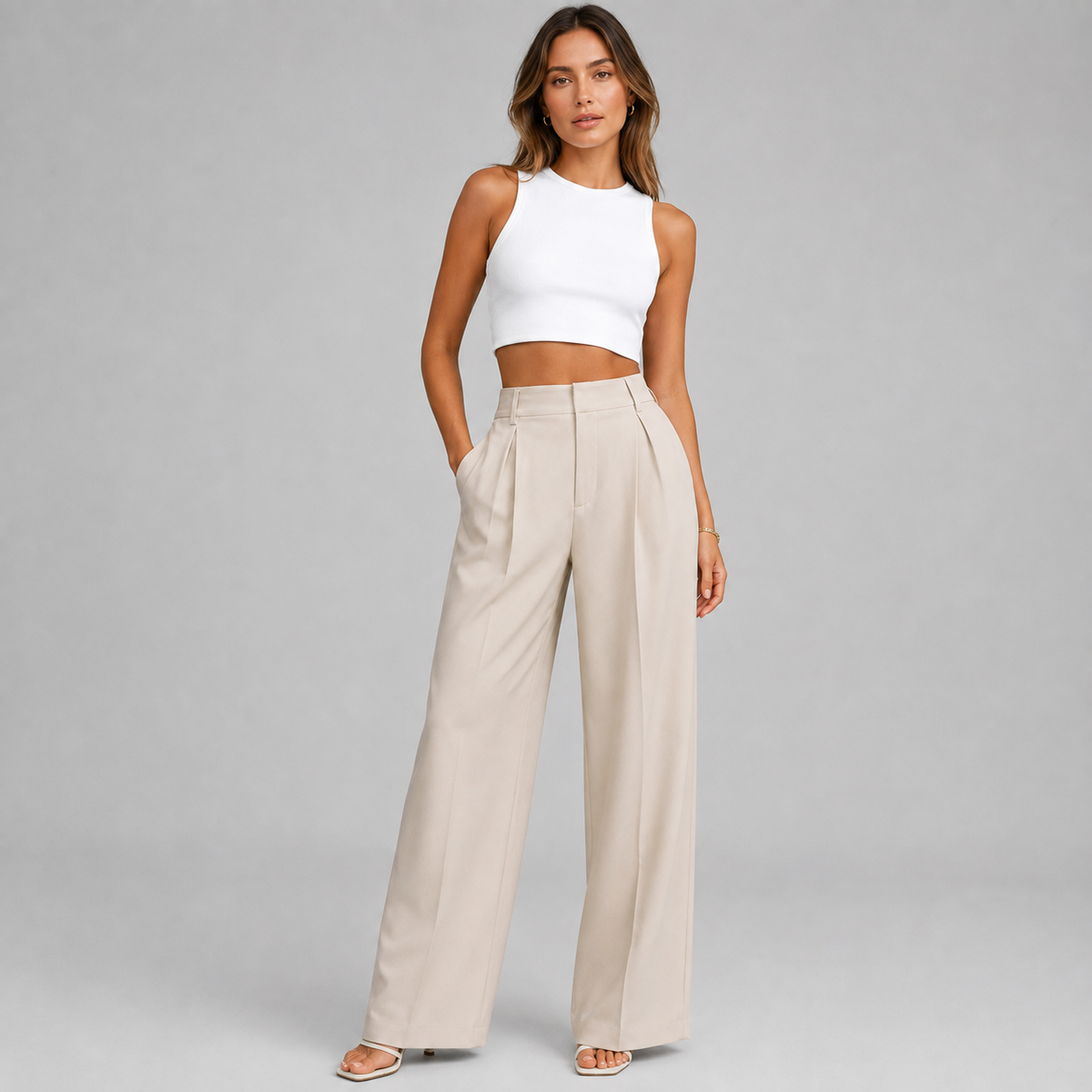 Women's High-Waist Pleated Wide-Leg Trousers