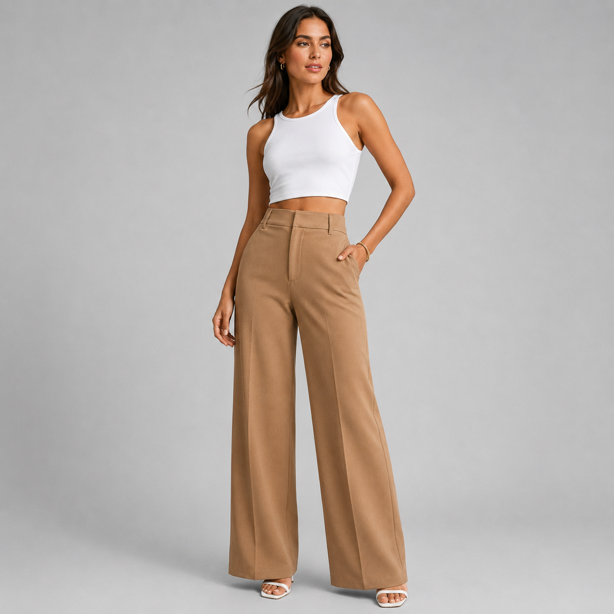 Women's High-Waist Pleated Wide-Leg Trousers