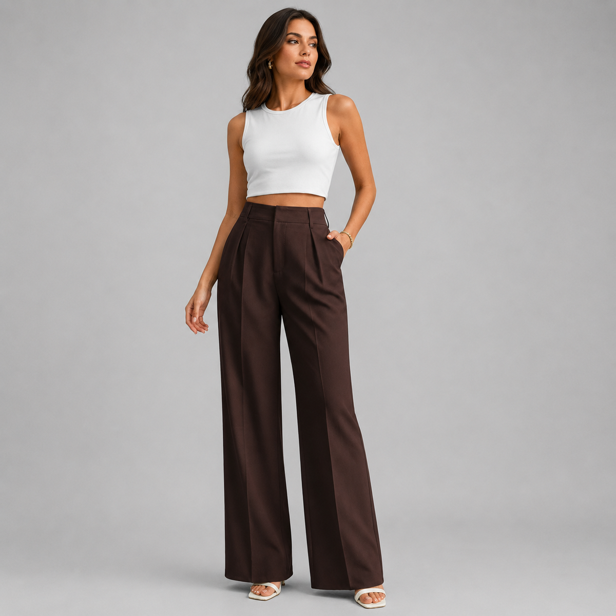 Women's High-Waist Pleated Wide-Leg Trousers