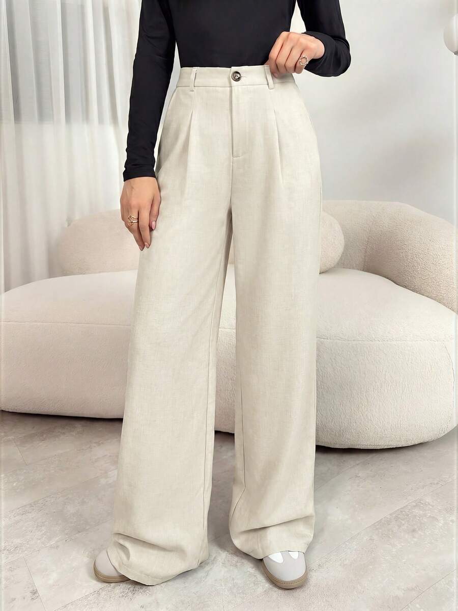 Women's High-Waisted Pleated Wide-Leg Trousers – view 13