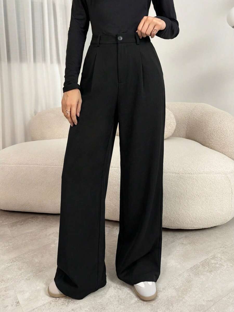 Women's High-Waisted Pleated Wide-Leg Trousers – view 3