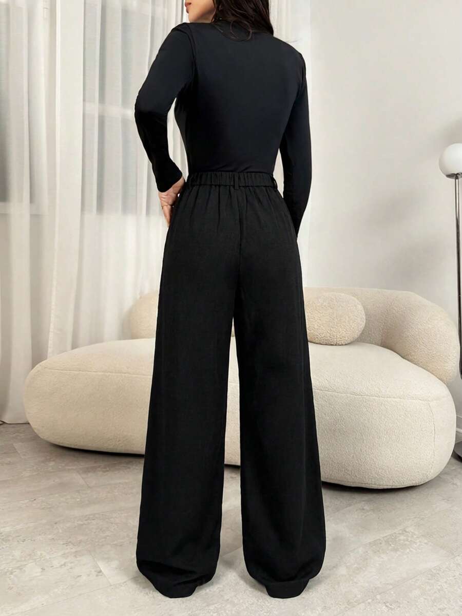 Women's High-Waisted Pleated Wide-Leg Trousers – view 4
