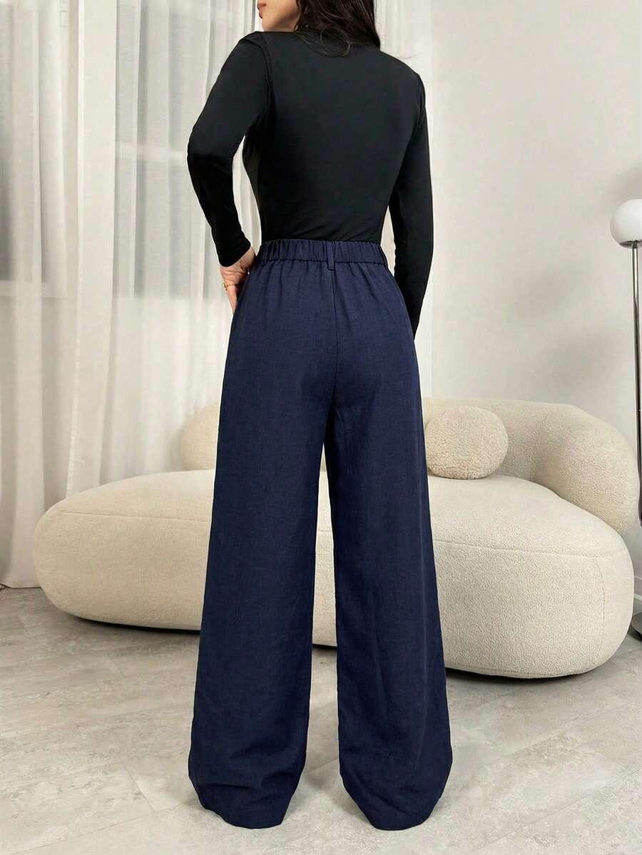 Women's High-Waisted Pleated Wide-Leg Trousers – view 8