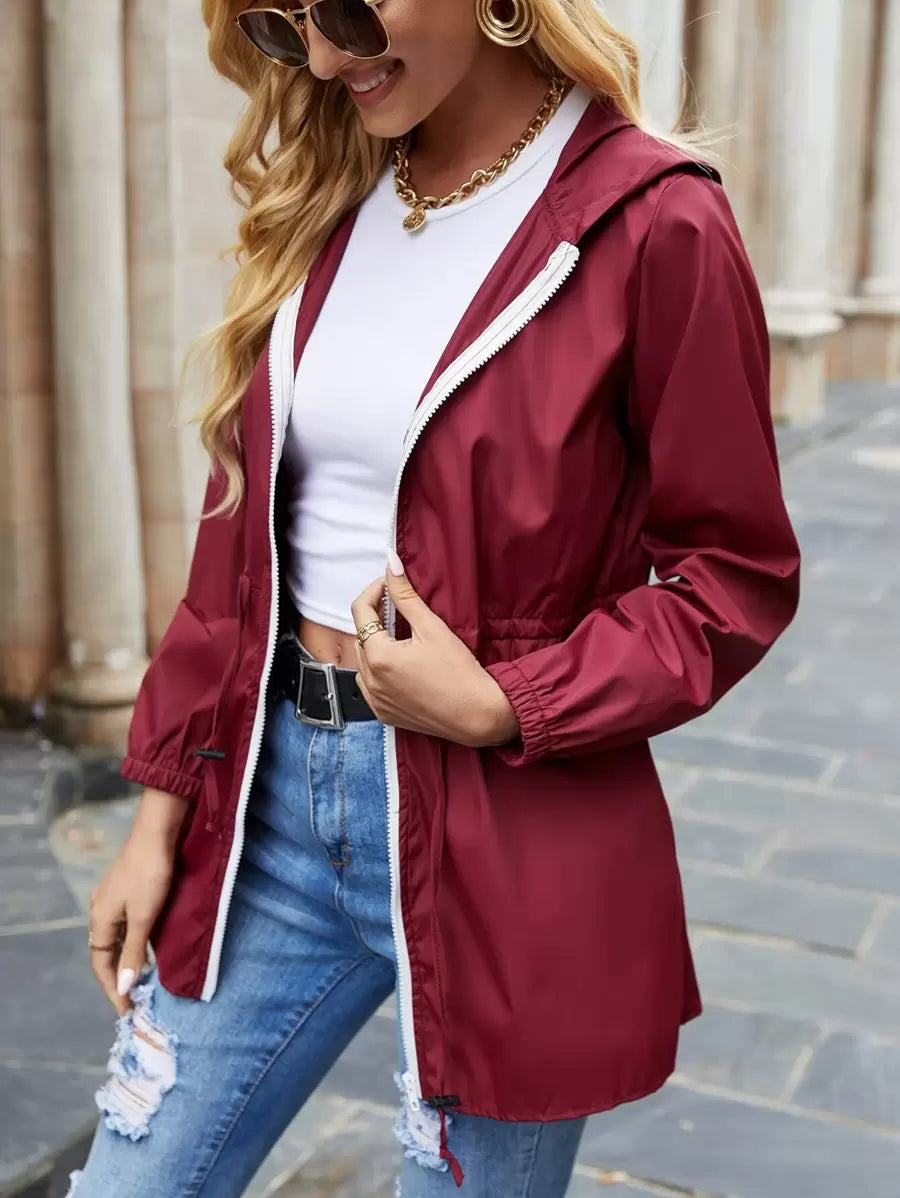 Women's Hooded Lightweight Jacket with Drawstring Waist