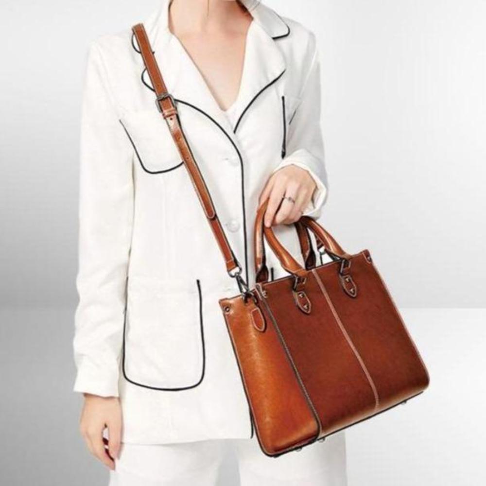 Women's Structured Leather Tote Handbag