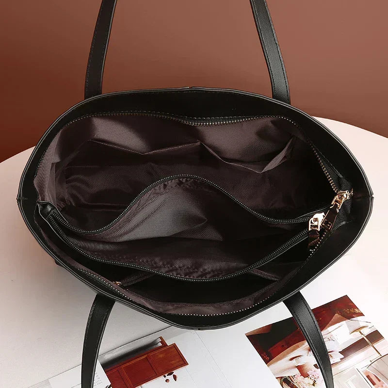 Women's Large Leather Tote Bag with Double Shoulder Straps