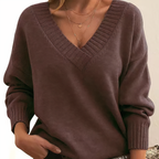 Soft knit V-neck sweater in brown
