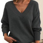 Soft knit V-neck sweater in grey