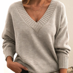 Soft knit V-neck sweater in light grey