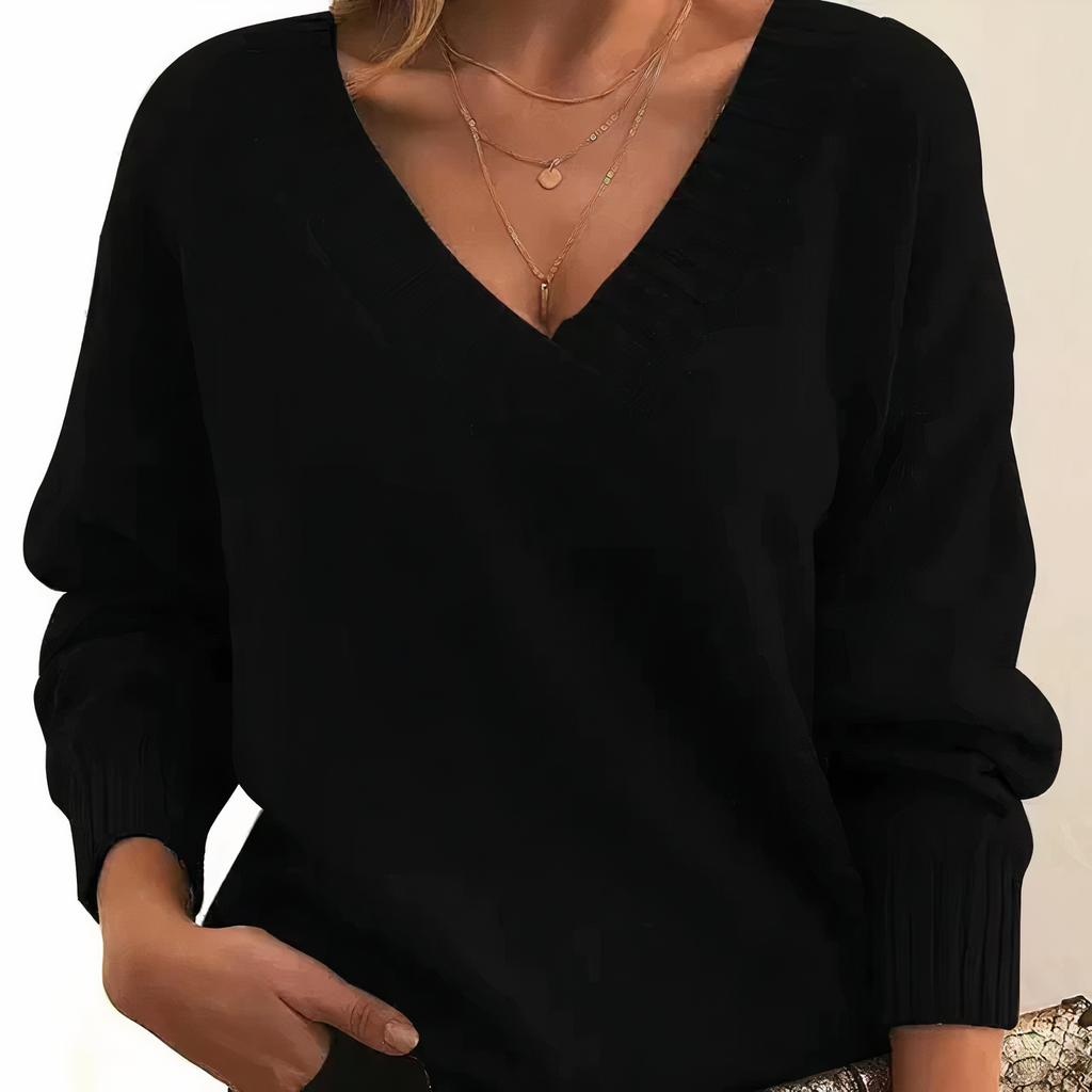 Soft knit V-neck sweater in black