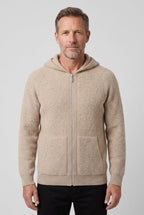 Men's Zip-Up Ribbed Knit Hoodie - Sand