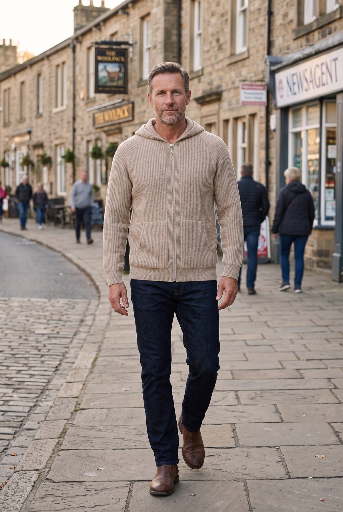 Men's Zip-Up Ribbed Knit Hoodie - lifestyle